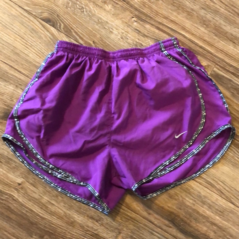 Nike dry fit running shorts | size small | purple with black and white stripes
